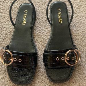Black buckle trim sling back sandals